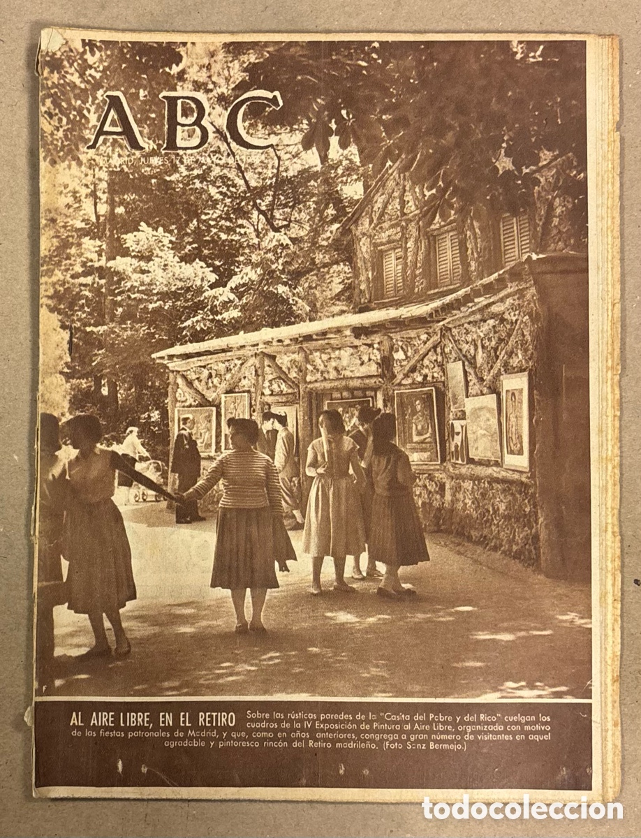 Coleccionismo de revistas y peri&oacute;dicos: ABC (17 MAYO 1956). EXPOSICI&Oacute;N PINTURA AL AIRE LIBRE EN EL RETIRO, CONTERNO VENCE VUELTA A ESPA&Ntilde;A