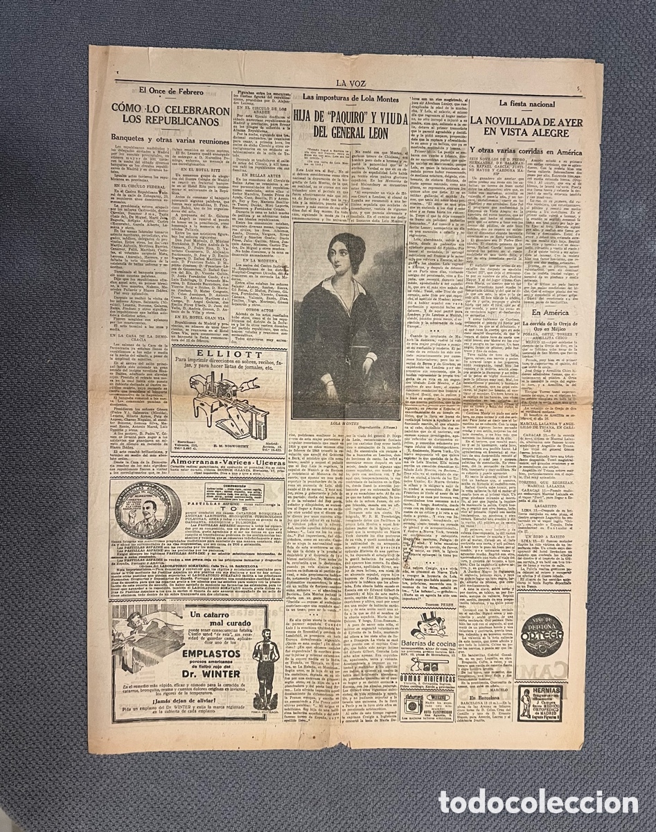 Coleccionismo de revistas y peri&oacute;dicos: PERI&Oacute;DICO.. LA VOZ VALENCIANA.. El Once de Febrero C&Oacute;MO LO CELEBRARON LOS REPUBLICANOS