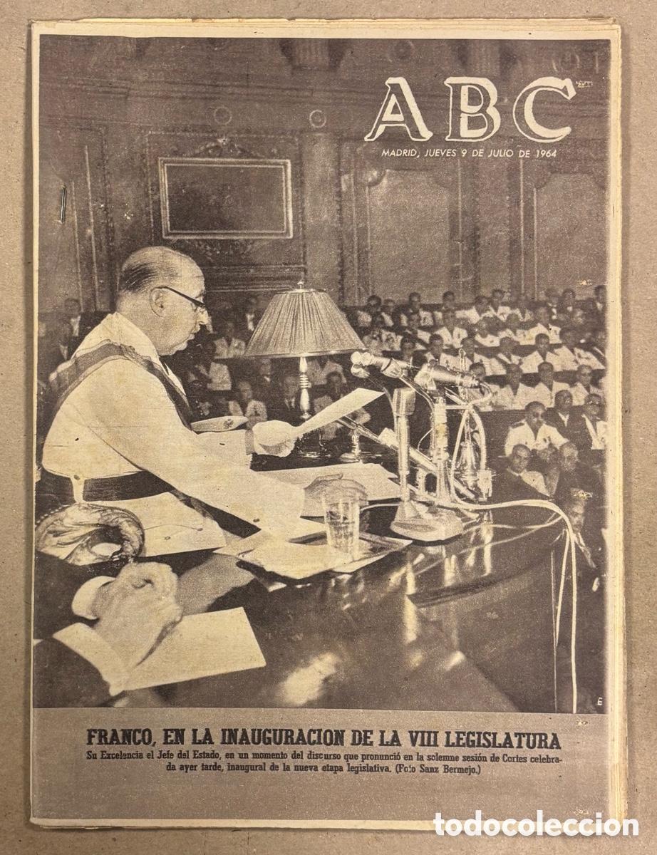 Coleccionismo de revistas y peri&oacute;dicos: ABC (9 DE JULIO DE 1964). FRANCO EN LA INAUGURACI&Oacute;N DE LA VIII LEGISLATURA, ANQUETIL MAILLOT AMARILL