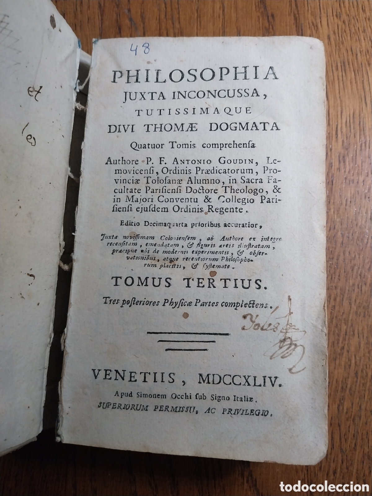Coleccionismo de revistas y peri&oacute;dicos: P.F ANTINIO GOUDUN 1744 . PH&Iacute;LOSOPHIA THOMISTICA. TOMO TERCERO