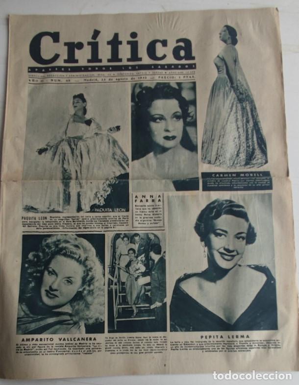 Coleccionismo de revistas y peri&oacute;dicos: REVISTA CRITICA A&Ntilde;O 1952, ANNA FARRA, PAQUITA LEON, AMPARITO VALLCANERA, PEPITA LERMA, CARMEN AMAYA,