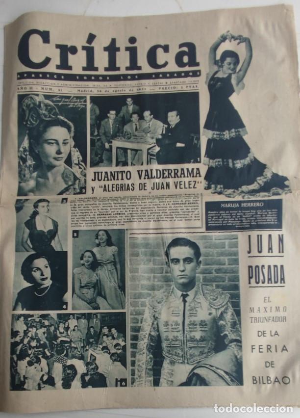 Coleccionismo de revistas y peri&oacute;dicos: REVISTA CRITICA A&Ntilde;O 1952, JUAN POSADA, ENRIQUE GUITART, RAQUEL LUCAS, RITA Y ALI, JUANITO VALDERRAMA