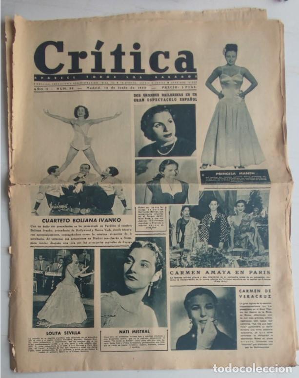 Coleccionismo de revistas y peri&oacute;dicos: REVISTA CRITICA A&Ntilde;O 1952, LOLITA SEVILLA, CARMEN AMAYA, VERACRUZ, PRINCESA MANEN, NATI MISTRAL, MARI