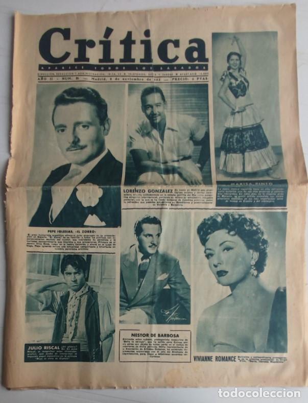 Coleccionismo de revistas y peri&oacute;dicos: REVISTA CRITICA A&Ntilde;O 1952, PEPE IGLESIAS EL ZORRO, NESTOR DE BARBOSA, VIVIANNE ROMANCE,JULIO RISCAL,