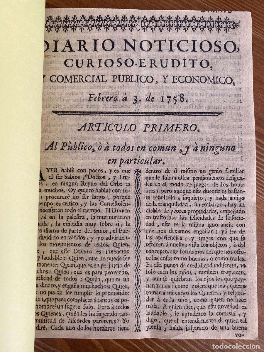 Coleccionismo de revistas y peri&oacute;dicos: DIARIO NOTICIOSO CURIOSO ERUDITO 15 nums DEL N&ordm; 2 AL 16. 3 FEBRERO 1758 A 20 FEBRERO 1758 ORIGINALES