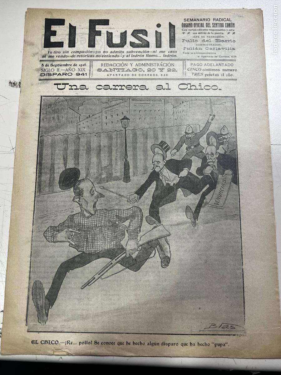 Collection Magazines and Newspapers: EL FUSIL. 8 SEPTIEMBRE 1916. SIGLO II. A&Ntilde;O XIX. SEMANARIO RADICAL. 7 P&Aacute;G.