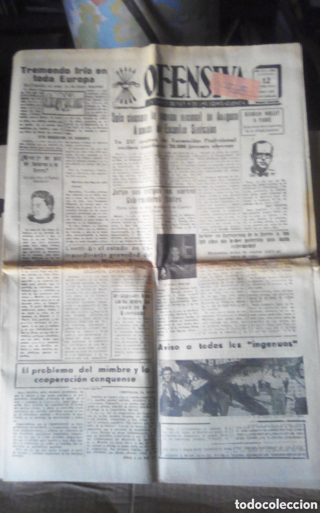 Coleccionismo de revistas y peri&oacute;dicos: Ofensiva. &Oacute;rgano de F.E.T y de las J.O.N.S. Cuenca. N&deg; 1657. 12-02-1956. Peri&oacute;dico de 8 p&aacute;ginas.