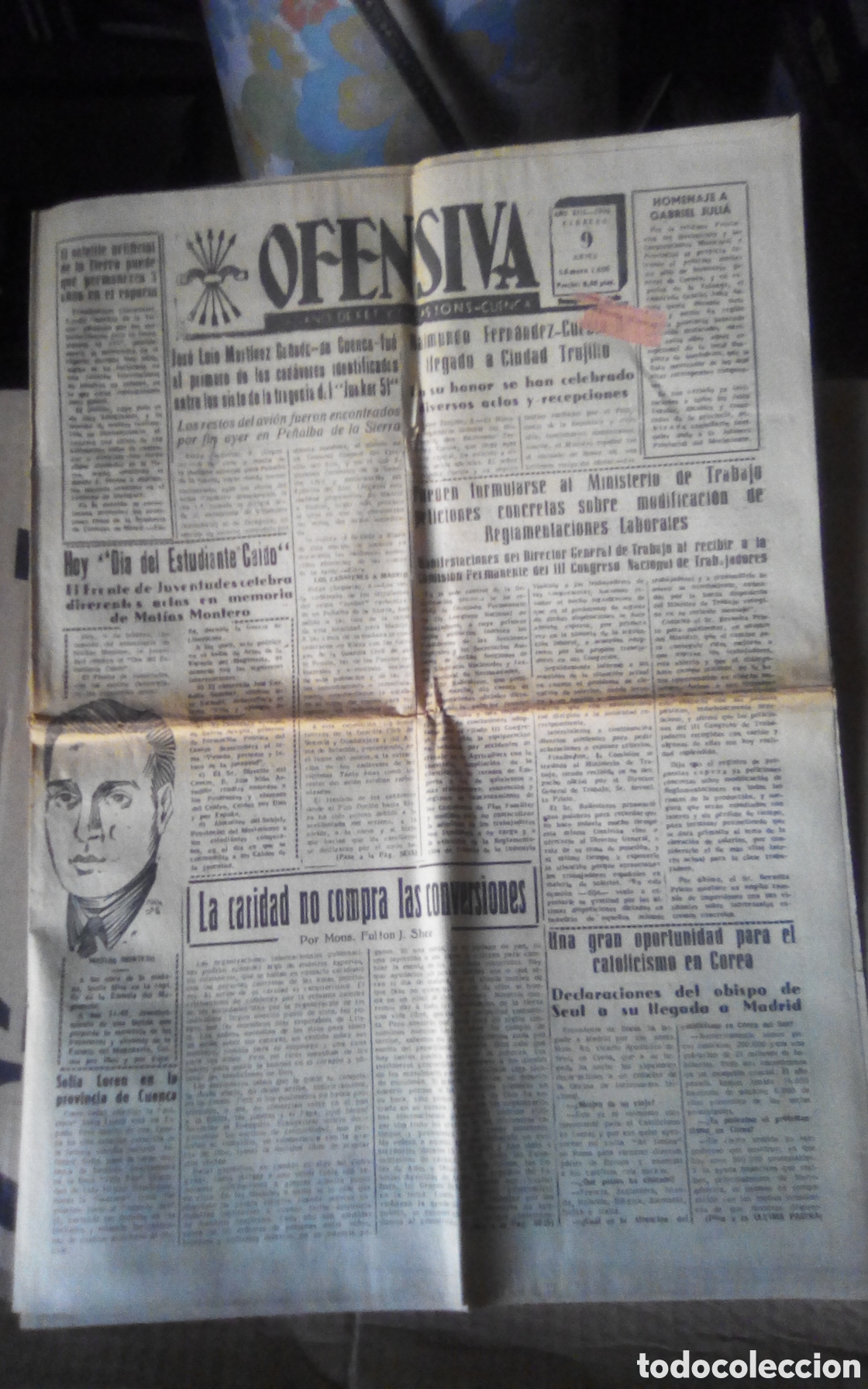 Coleccionismo de revistas y peri&oacute;dicos: Ofensiva. &Oacute;rgano de F.E.T y de las J.O.N.S. Cuenca. N&deg; 1656. 09-02-1956. Peri&oacute;dico de 6 p&aacute;ginas.
