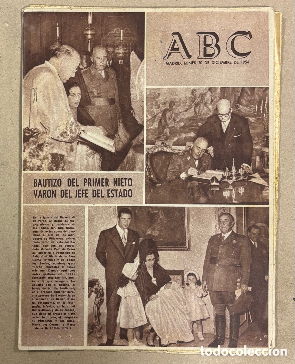 Coleccionismo de revistas y peri&oacute;dicos: ABC (20 DICIEMBRE 1954). BAUTIZO DEL PRIMER NIETO VAR&Oacute;N DE FRANCO, REAL MADRID VENCE VALLADOLID