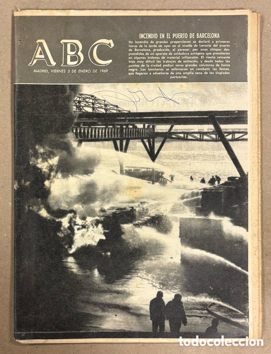 Coleccionismo de revistas y peri&oacute;dicos: ABC (3 DE ENERO DE 1969). INCENDIO PUERTO DE BARCELONA, JUAN ESPLANDIU,&hellip;