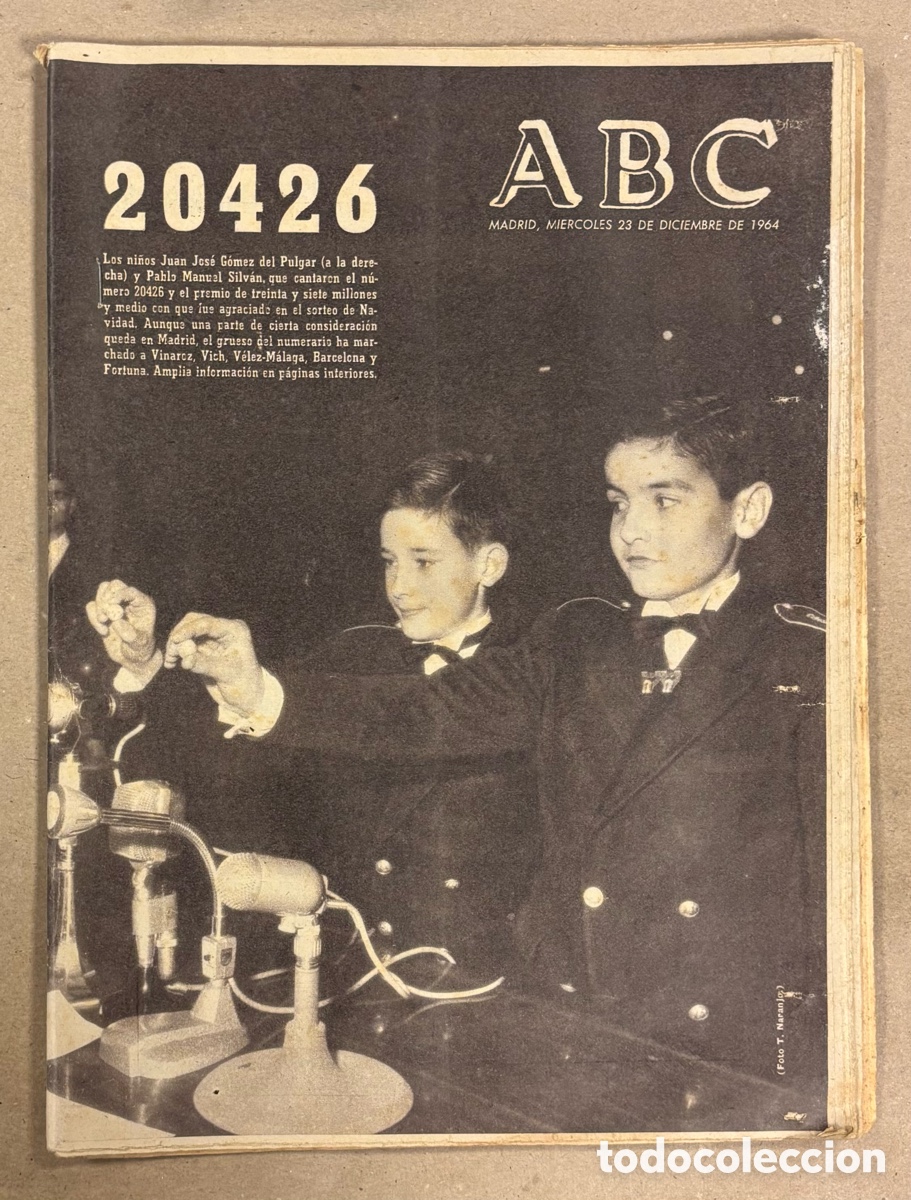 Coleccionismo de revistas y peri&oacute;dicos: ABC (23 DE DICIEMBRE DE 1964). 20.426 GORDO DE LA LOTER&Iacute;A: VINAROZ, VICH, V&Eacute;LEZ-M&Aacute;LAGA, FORTUNA