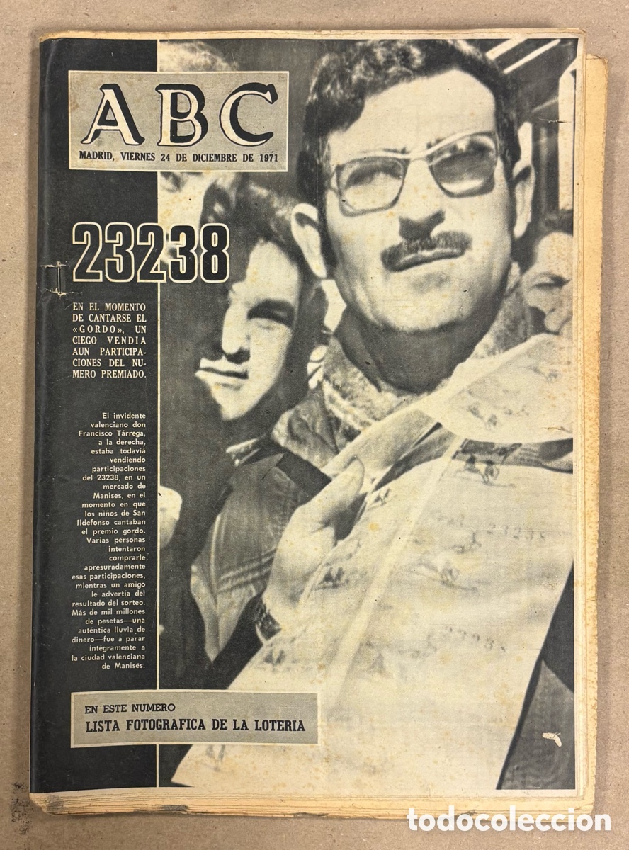 Coleccionismo de revistas y peri&oacute;dicos: ABC (24 DE DICIEMBRE DE 1971). 23.238 GORDO LOTER&Iacute;A NAVIDAD &Iacute;NTEGRO EN MANINES (VALENCIA),&hellip;