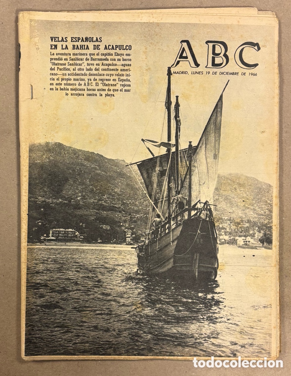 Coleccionismo de revistas y peri&oacute;dicos: ABC (19 DICIEMBRE 1966). EL BARCO &ldquo;OLATRANE SANL&Uacute;CAR&rdquo; EN ACAPULCO, REAL MADRID 2-1 ATL&Eacute;TICO MADRID