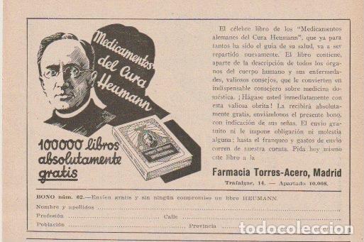 Coleccionismo de revistas y peri&oacute;dicos: Publicidad cura Heumann, Farmacia Torres-Acero - 1930