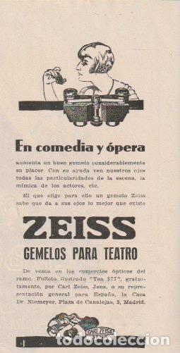 Coleccionismo de revistas y peri&oacute;dicos: Publicidad gemelos para teatro ZEISS -1930