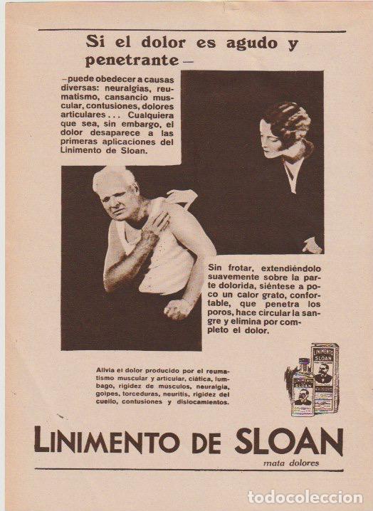 Coleccionismo de revistas y peri&oacute;dicos: Publicidad antidoloroso Linimento de Sloan - 1930