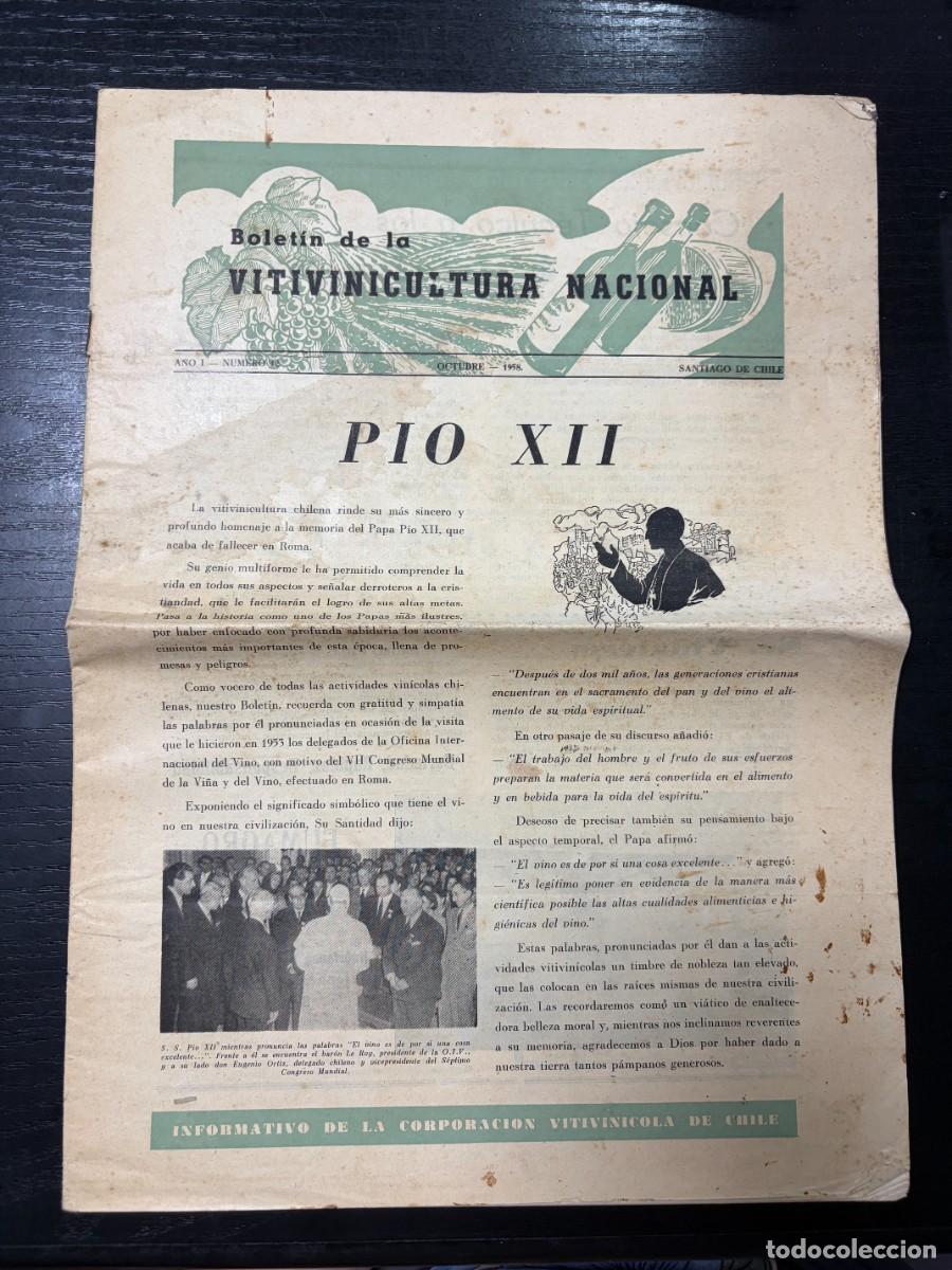 Coleccionismo de revistas y peri&oacute;dicos: BOLET&Iacute;N DE LA VITIVINICULTURA NACIONAL &ndash; CHILE 1958 &ndash; HOMENAJE AL PAPA P&Iacute;O XII &ndash; VINOS