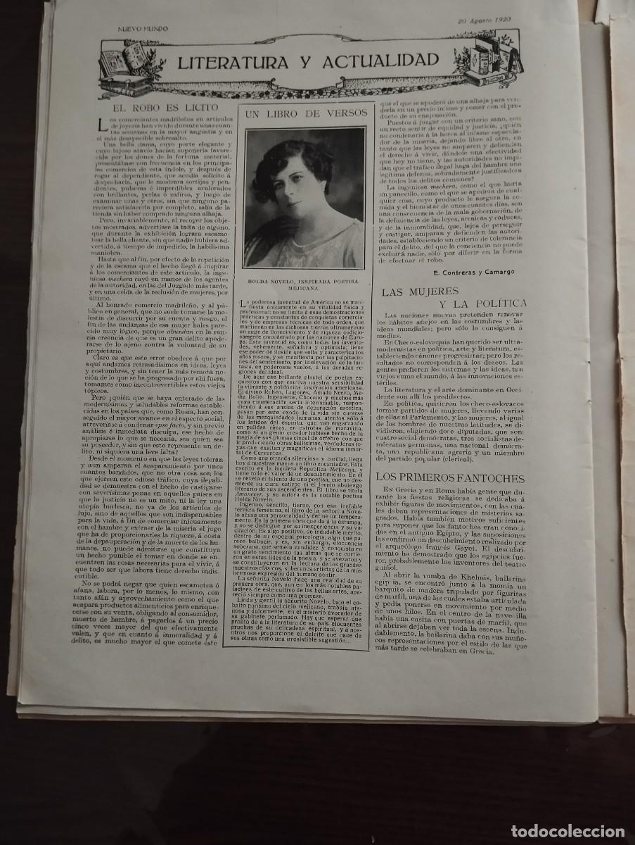Coleccionismo de revistas y peri&oacute;dicos: HOJA NUEVO MUNDO 20 AGOSTO 1920, LITERATURA, HOLDA NOVELO