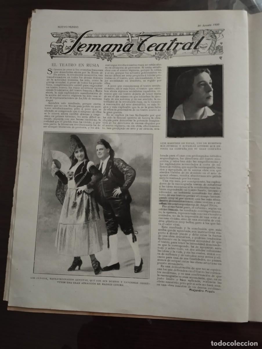 Coleccionismo de revistas y peri&oacute;dicos: HOJA NUEVO MUNDO 20 AGOSTO 1920,TEATRO