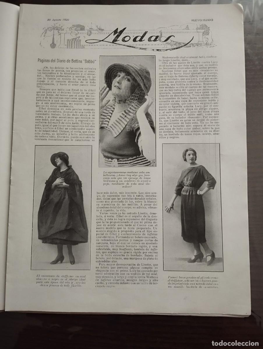 Coleccionismo de revistas y peri&oacute;dicos: HOJA NUEVO MUNDO 20 AGOSTO 1920, MODAS