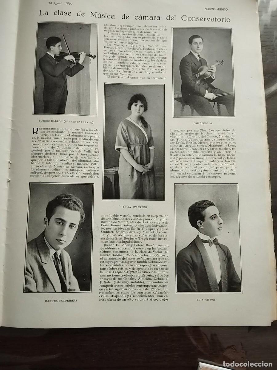 Coleccionismo de revistas y peri&oacute;dicos: HOJA NUEVO MUNDO 20 AGOSTO 1920, CLASE M&Uacute;SICA DEL CONSERVATORIO