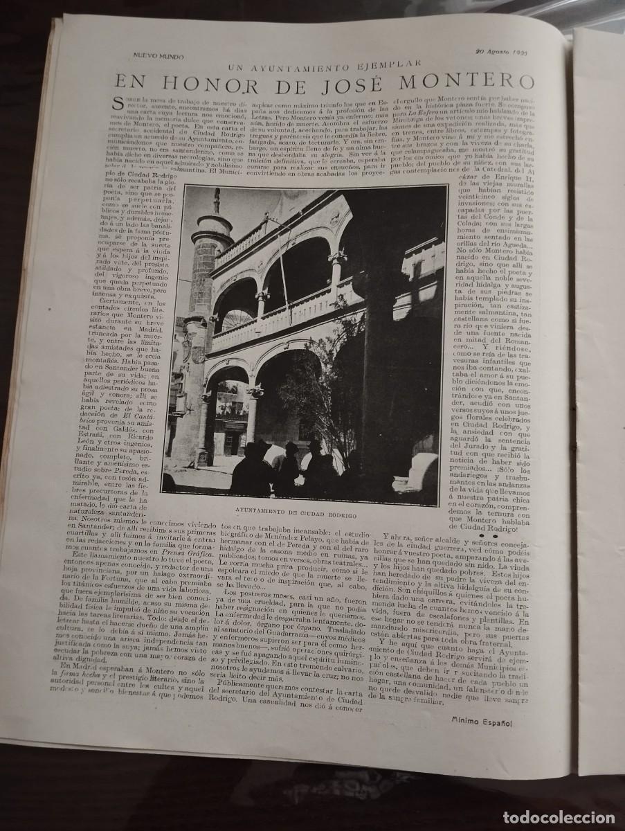 Coleccionismo de revistas y peri&oacute;dicos: HOJA NUEVO MUNDO 20 AGOSTO 1920, CIUDAD RODRIGO, JOS&Eacute; MONTERO