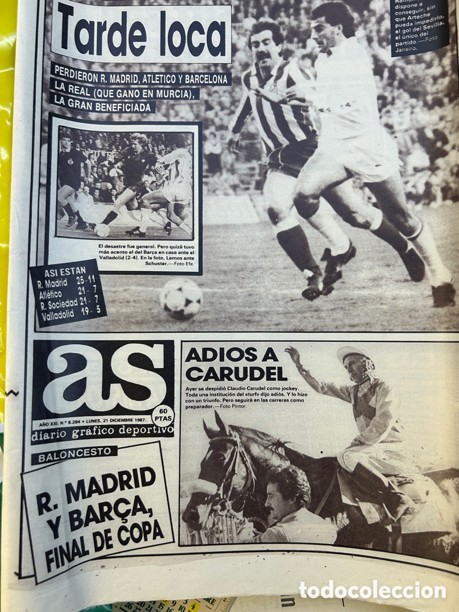 Coleccionismo de revistas y peri&oacute;dicos: Diario AS 21 12 1987