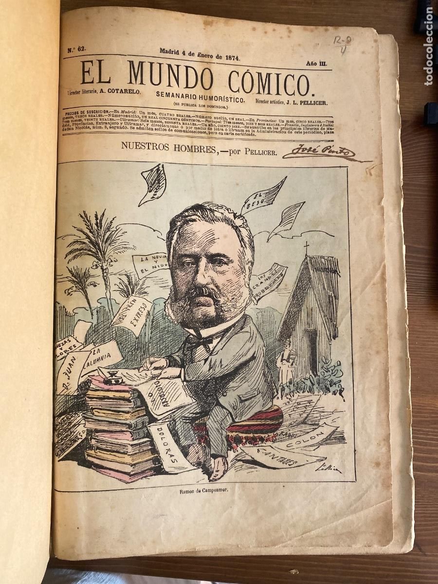 Coleccionismo de revistas y peri&oacute;dicos: EL MUNDO COMICO SEMANARIO HUMORISTICO 77 numeros . 4 enero 1874 num 62 al 20 Junio 1875. num 138