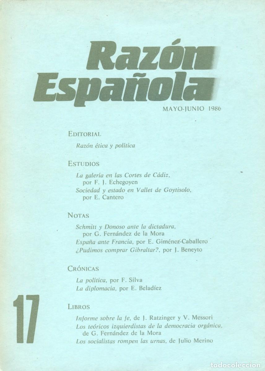 Colecionismo de Revistas e Jornais: RAZ&Oacute;N ESPA&Ntilde;OLA 17. MAYO-JUNIO 1986. DIRECCI&Oacute;N DE GONZALO FERN&Aacute;NDEZ DE C&Oacute;RDOBA. FUNDACI&Oacute;N BALMES