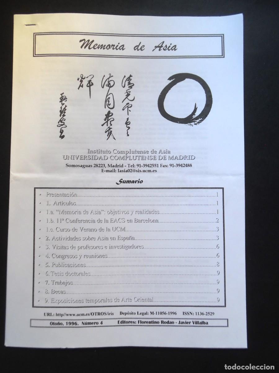 Coleccionismo de revistas y peri&oacute;dicos: Memoria de Asia, n&ordm; 4, oto&ntilde;o 1996: Florentino Rodao y Javier Villalba. Instituto Complutense de Asia