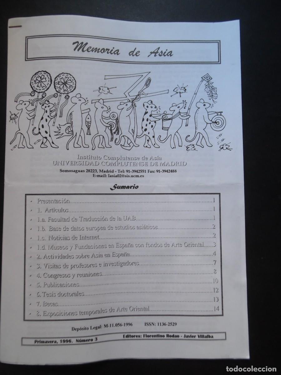 Coleccionismo de revistas y peri&oacute;dicos: Memoria de Asia, n&ordm; 3, primavera 1996 Florentino Rodao y Javier Villalba. Instituto Complutense Asia