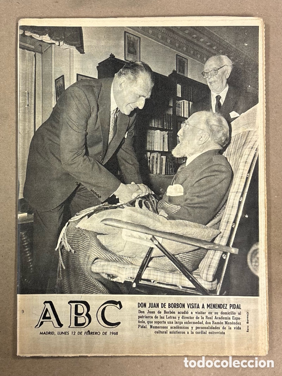 Coleccionismo de revistas y peri&oacute;dicos: ABC (12 FEBRERO 1968). DON JUAN DE BORB&Oacute;N VISITA A MEN&Eacute;NDEZ PIDAL, FESTIVAL SAN REMO, BETIS SEVILLA