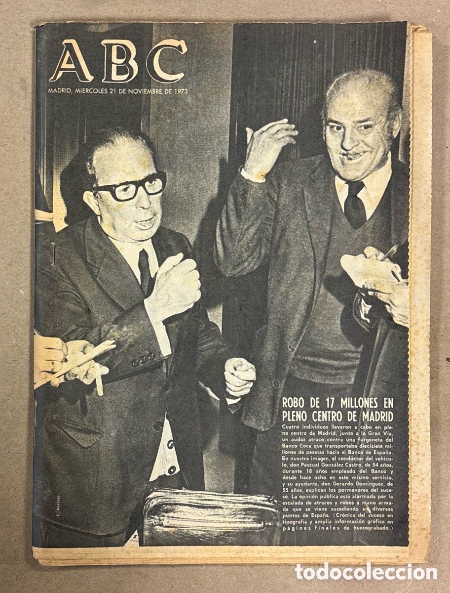 Coleccionismo de revistas y peri&oacute;dicos: ABC (21 NOVIEMBRE 1973). ROBO BANCO COCA GRAN V&Iacute;A MADRID, JOS&Eacute; LARRAZ, KUBALA SELECCI&Oacute;N ESPA&Ntilde;OLA