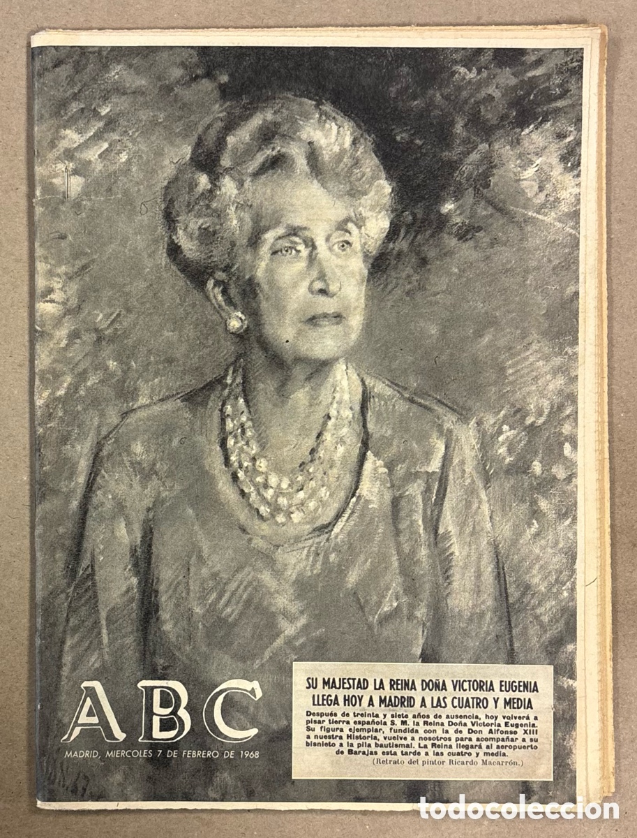 Coleccionismo de revistas y peri&oacute;dicos: ABC (7 FEBRERO 1968). LA REINA VICTORIA EUGENIA LLEGA A MADRID, FRANCO EN ALMERIA, ESPA&Ntilde;A - SUECIA