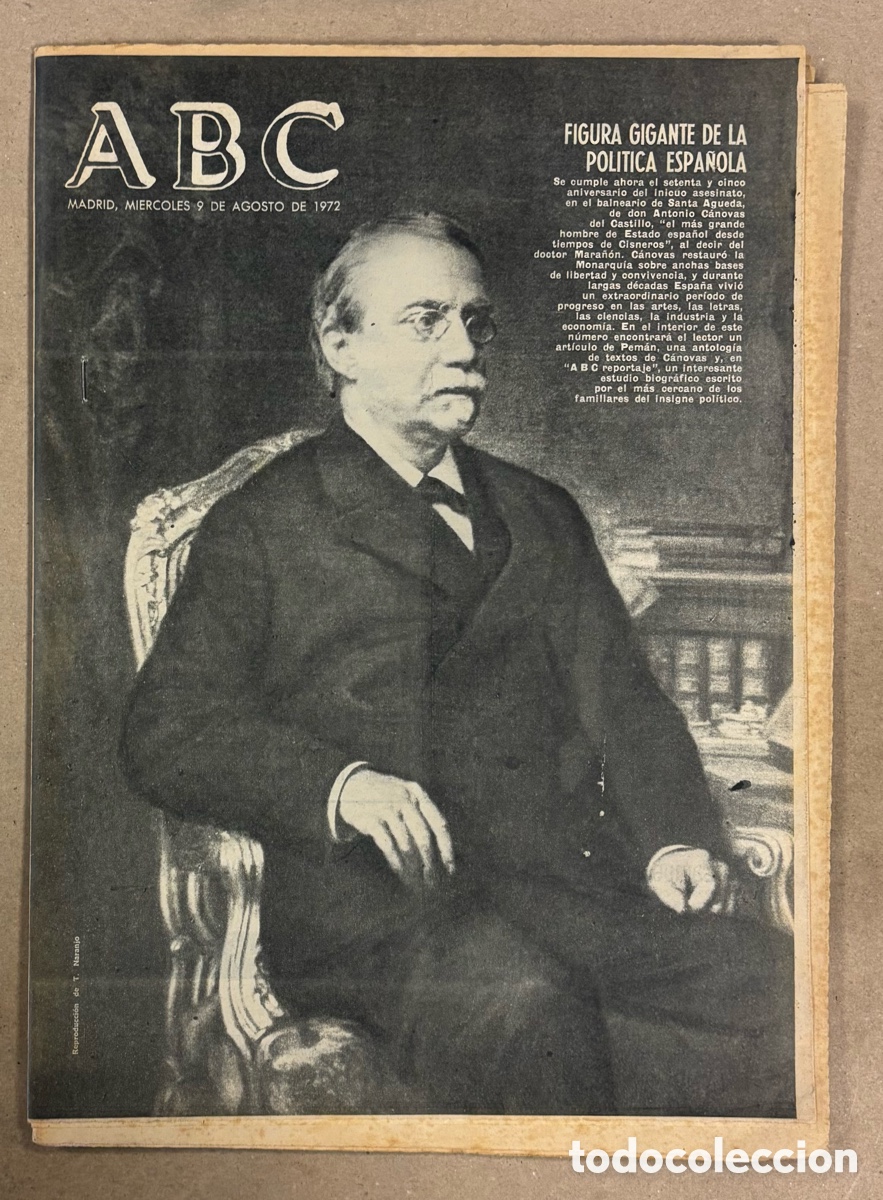 Coleccionismo de revistas y peri&oacute;dicos: ABC (9 AGOSTO 1972). ESPECIAL ANIVERSARIO ASESINATO ANTONIO CAMOVAS DEL CASTILLO,&hellip;