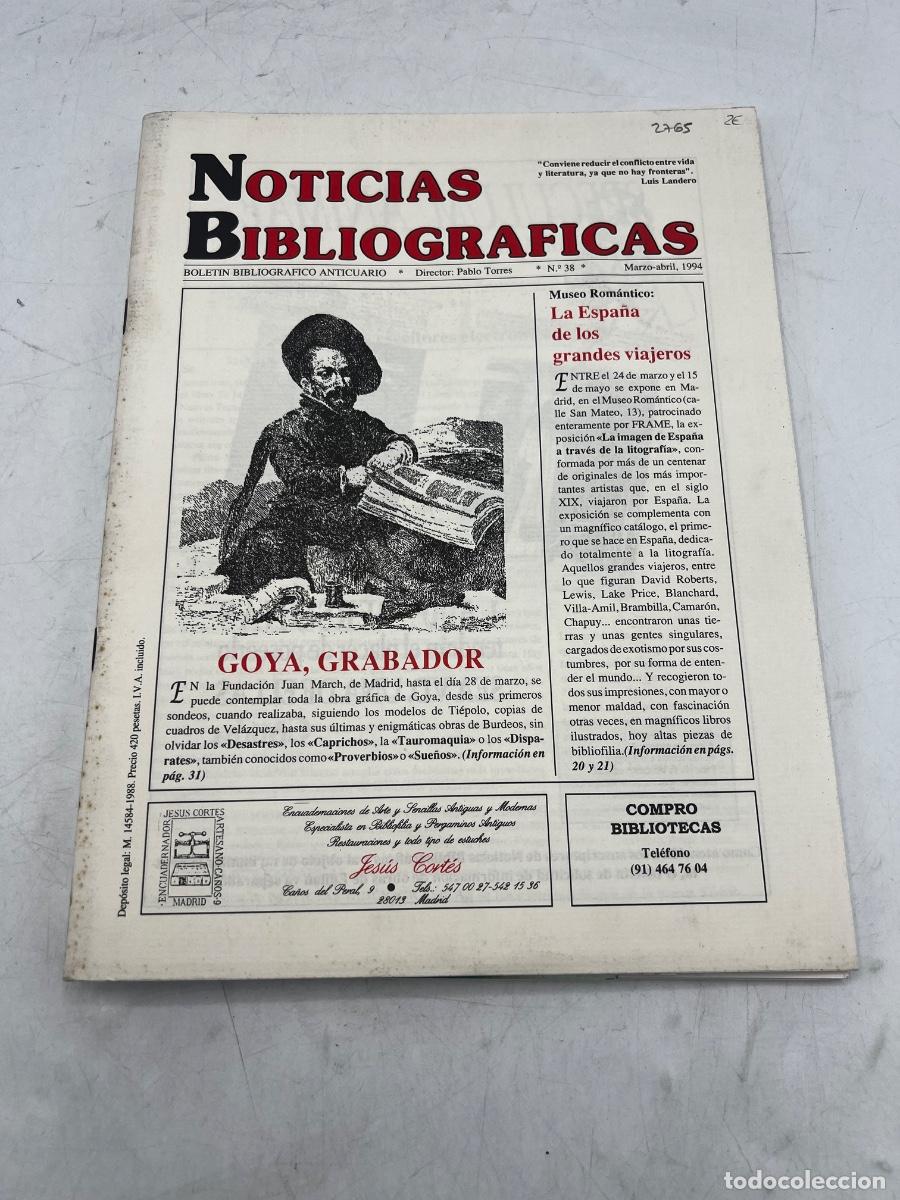 Coleccionismo de revistas y peri&oacute;dicos: NOTICIAS BIBLIOGR&Aacute;FICAS. N&deg; 38. MARZO-ABRIL 1994. MADRID 1988.