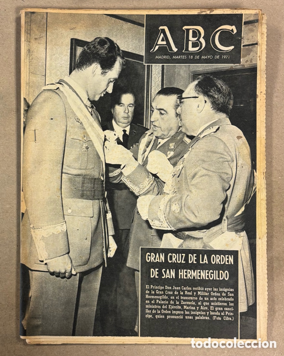 Coleccionismo de revistas y peri&oacute;dicos: ABC (18 MAYO 1971). GRAN CRUZ DE LA ORDEN DE SAN HERMENEGILDO PR&Iacute;NCIPE JUAN CARLOS, ATHLETIC