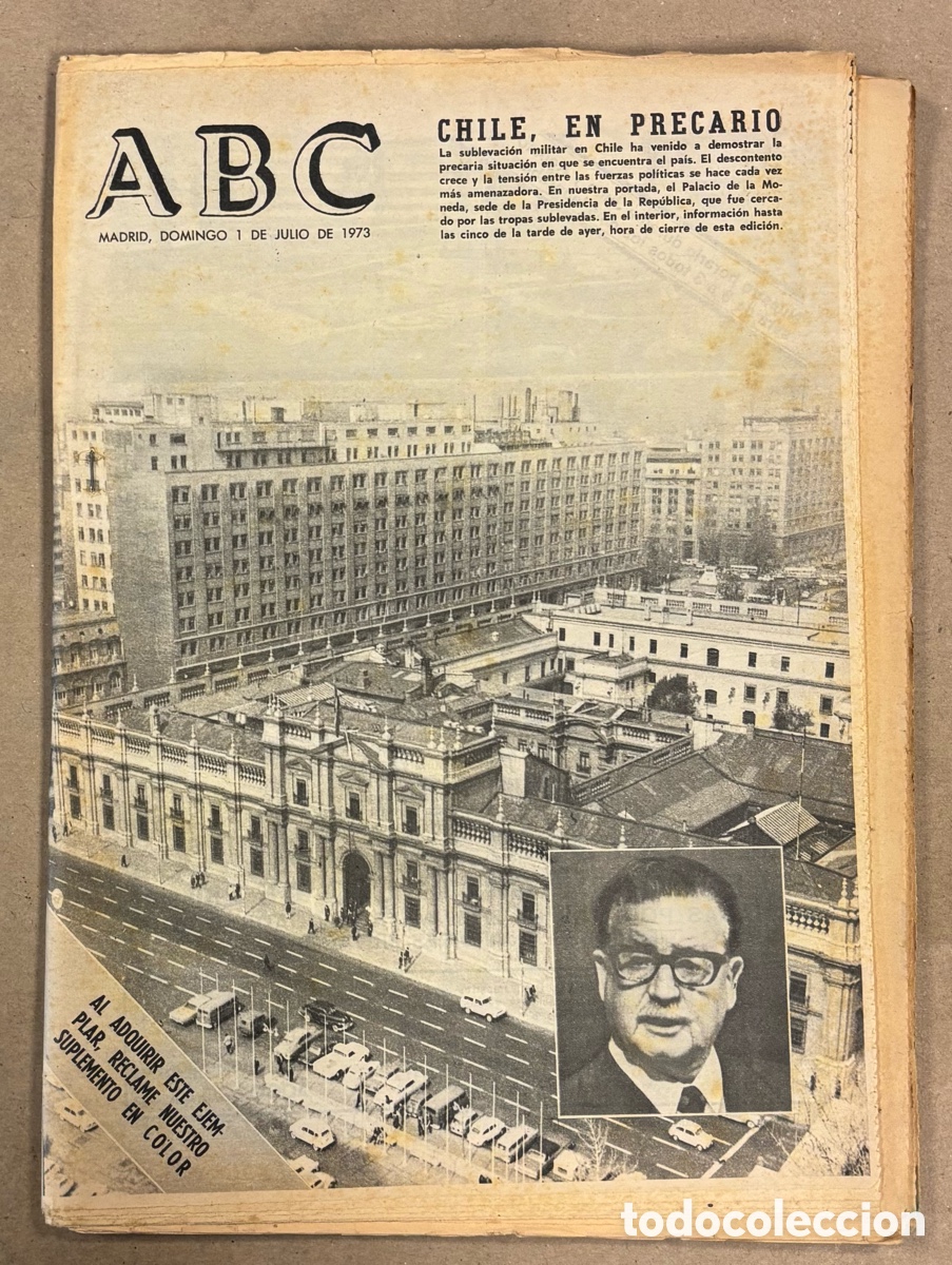 Coleccionismo de revistas y peri&oacute;dicos: ABC (1 JULIO 1973). ATHLETIC BILBAO CAMPE&Oacute;N DE COPA Vs CASTELL&Oacute;N, FRACASA SUBLEVACI&Oacute;N MILITAR CHILE