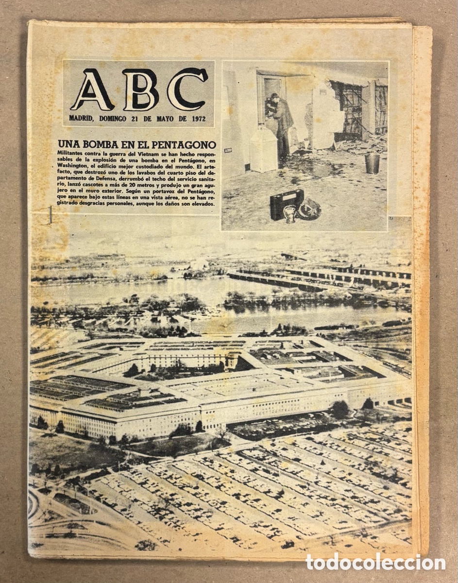 Coleccionismo de revistas y peri&oacute;dicos: ABC (21 MAYO 1972). ATENTADO BOMBA EN EL PENT&Aacute;GONO, PEPE LEGR&Aacute;, COPA DAVIS, DUQUE DE CALABRIA