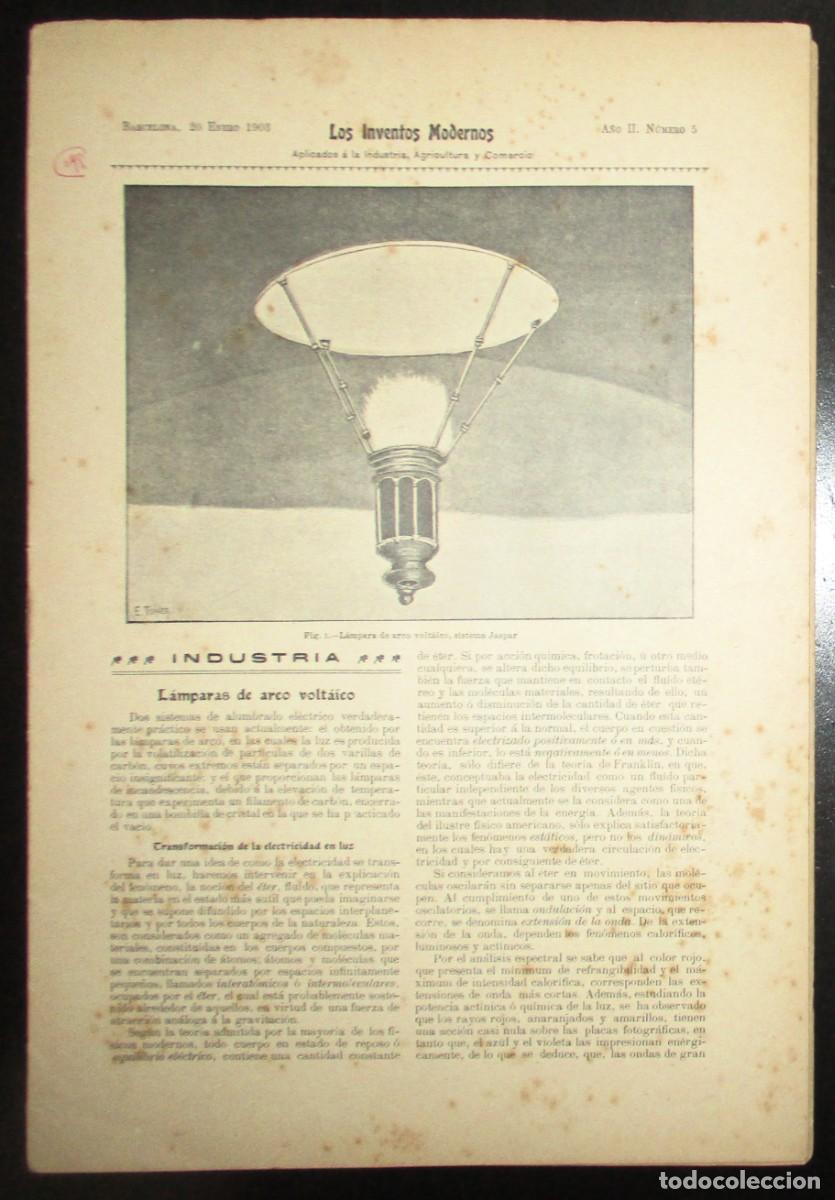 Collezionismo di Riviste e Giornali: LOS INVENTOS MODERNOS. REVISTA INDUSTRIAL ILUSTRADA CON L&Aacute;MINA DESMONTABLE DE L&Aacute;MPARA CHALAUX.