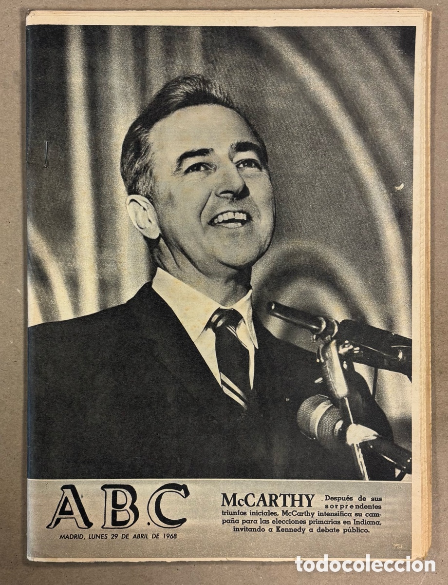 Coleccionismo de revistas y peri&oacute;dicos: ABC (29 ABRIL 1968). McCARTHY CANDIDATO ELECCIONES USA, REAL MADRID CAMPE&Oacute;N LIGA, CONMEMORACI&Oacute;N ROD&Oacute;