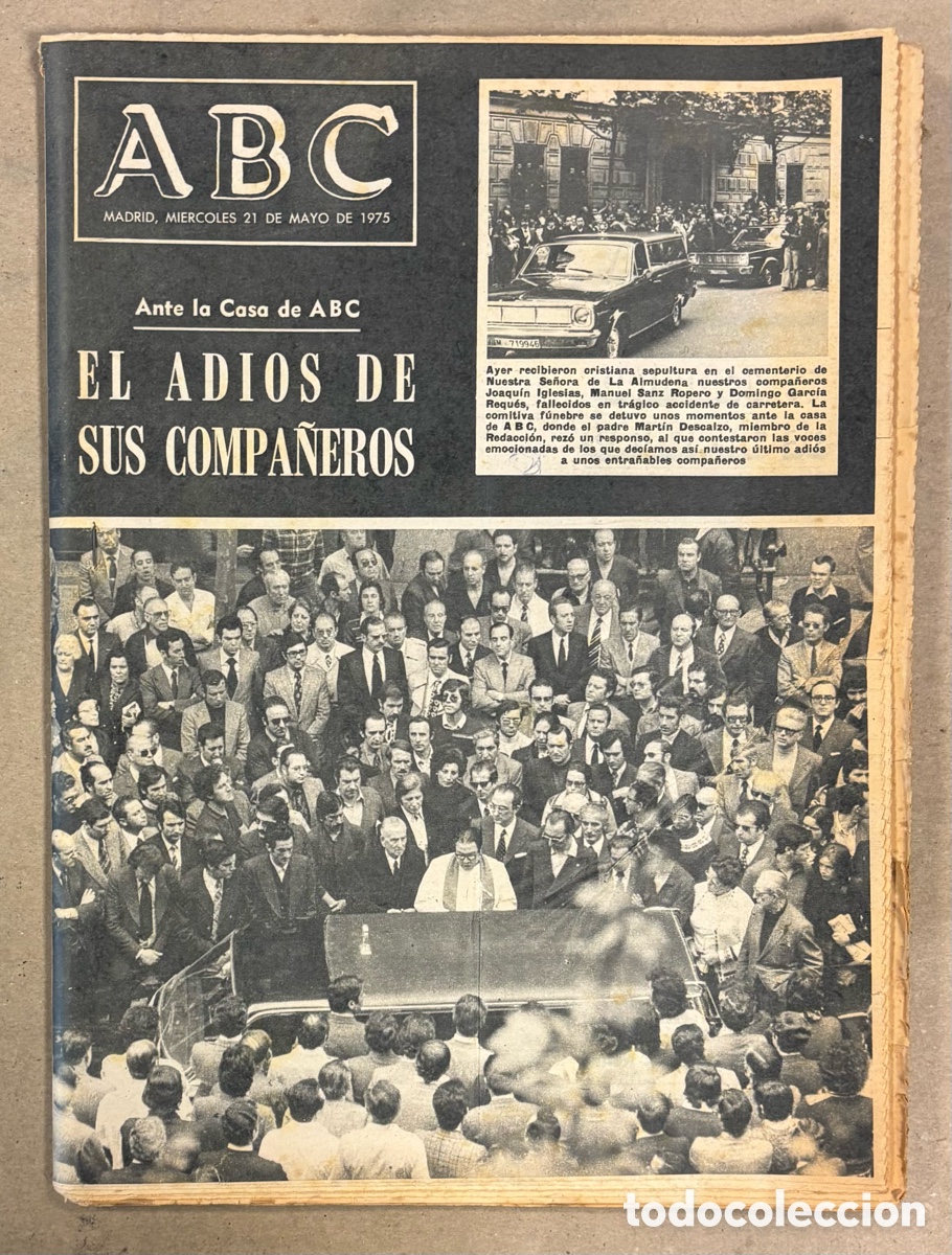 Coleccionismo de revistas y peri&oacute;dicos: ABC (21 MAYO 1975). DESPEDIDA A PERIODISTAS ABC FALLECIDOS EN ACCIDENTE, CUEVAS ALTAMIRA, ESTHER VER