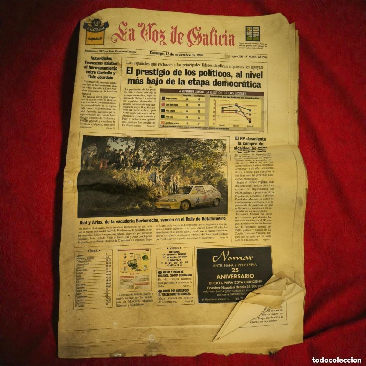 Collezionismo di Riviste e Giornali: Peri&oacute;dico Antiguo La Voz De Galicia 13 Noviembre 1994 &ndash; Ejemplar Original Hist&oacute;rico