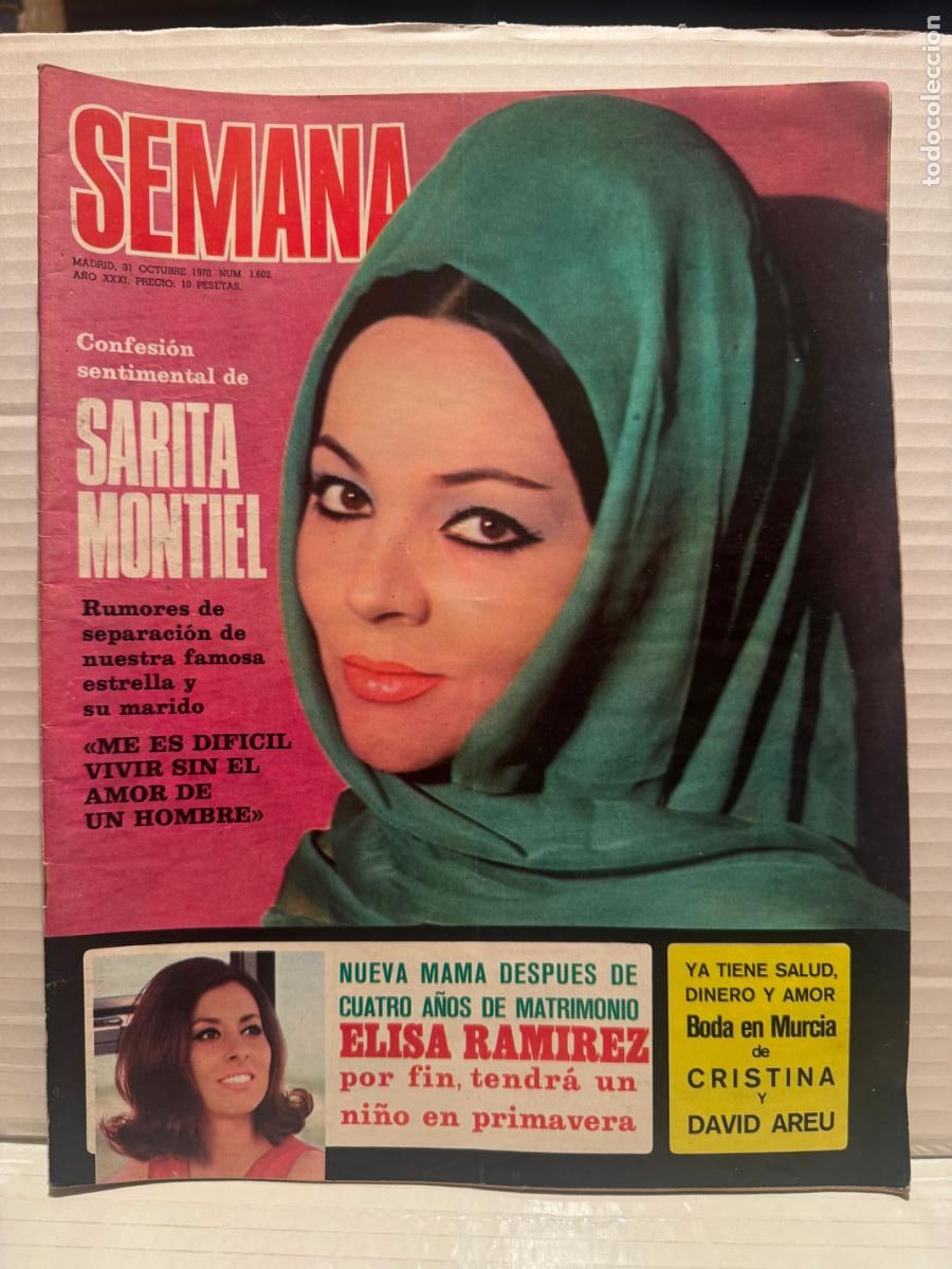 Coleccionismo de revistas y peri&oacute;dicos: REVISTA SEMANA 1602 SARITA MONTIEL OCTUBRE 1970