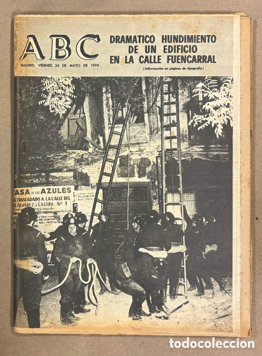 Coleccionismo de revistas y peri&oacute;dicos: ABC (24 MAYO 1974). HUNDIMIENTO DE UN EDIFICIO CALLE FUENCARRAL MADRID, URTAIN GANA POR KO, GISCARD
