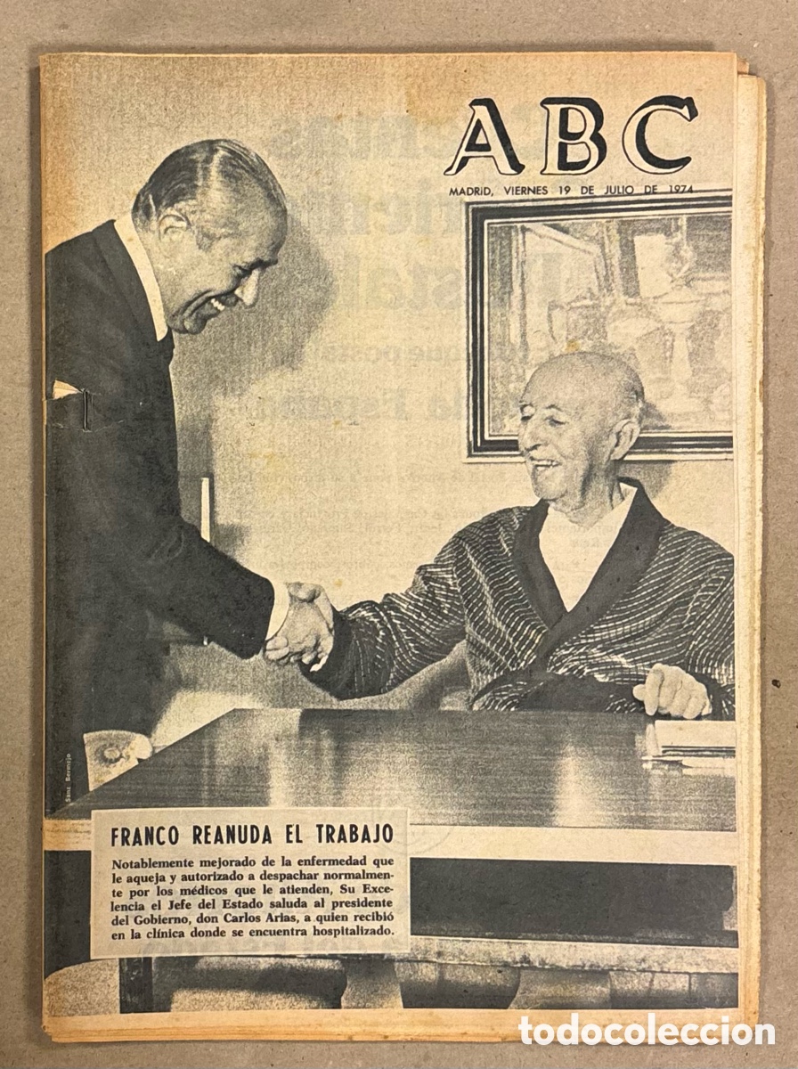 Coleccionismo de revistas y peri&oacute;dicos: ABC (19 JULIO 1974). FRANCO REANUDA EL TRABAJO, REPORTAJE BUCEADORES DE LA MARINA ESPA&Ntilde;OLA,..