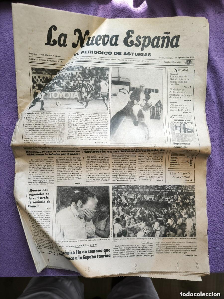 Coleccionismo de revistas y peri&oacute;dicos: Peri&oacute;dico La Nueva Espa&ntilde;a 1 Septiembre 1985 Muerte De Yiyo Sporting L&iacute;der Prensa Original