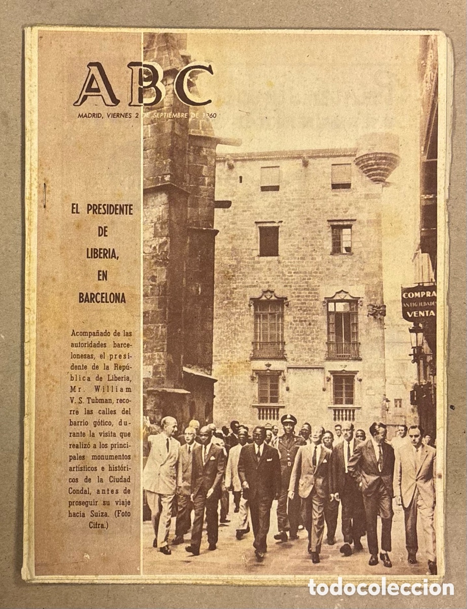 Coleccionismo de revistas y peri&oacute;dicos: ABC (2 SEPTIEMBRE 1960). EL PRESIDENTE DE LIBERIA EN BARCELONA, POBLADO DE LOS RASCACIELOS GIJ&Oacute;N, PE