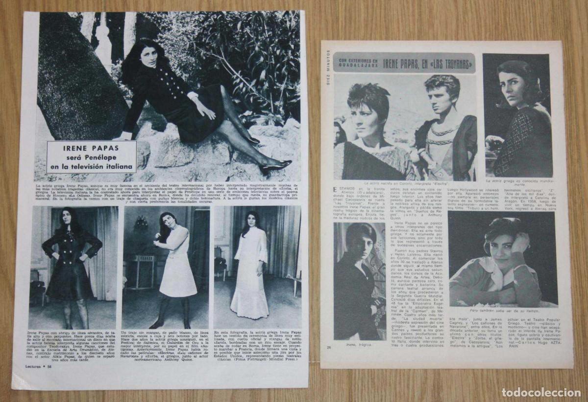 Coleccionismo de revistas y peri&oacute;dicos: IRENE PAPAS lote de prensa spain magazine clippings 1960s/1970s photos Greece cinema actress Grecia