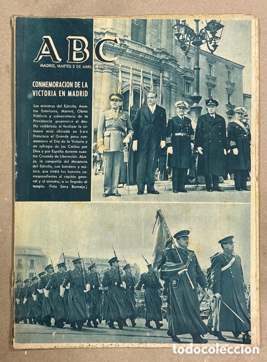 Coleccionismo de revistas y peri&oacute;dicos: ABC (3 ABRIL 1956) CONMEMORACI&Oacute;N DE LA VICTORIA MADRID, INUNDACIONES TORO (ZAMORA), REAL SOCIEDAD